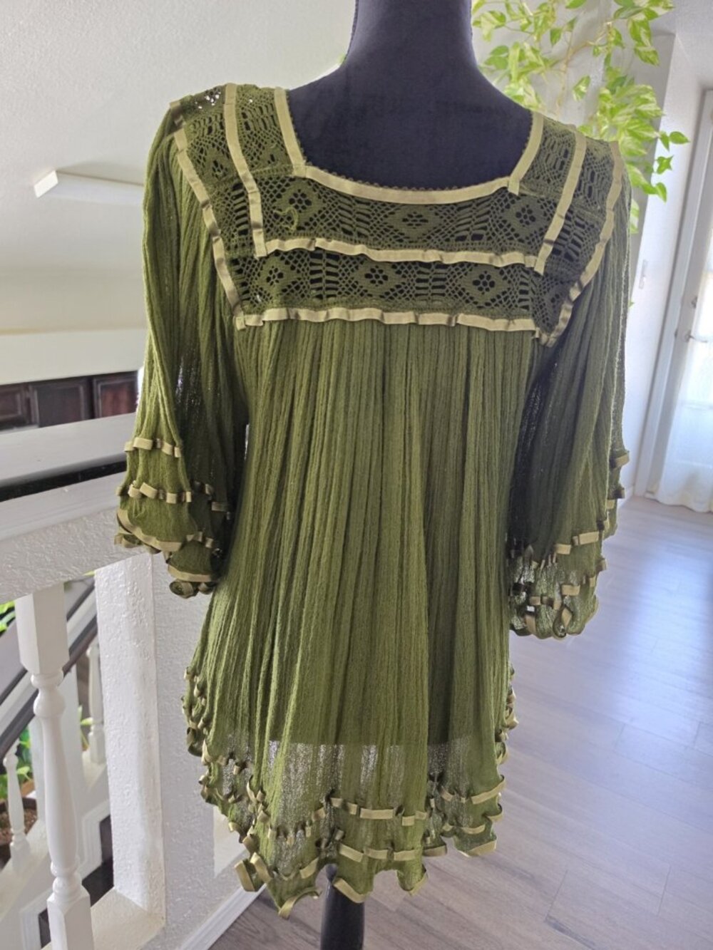 Mexican dress Bohemian Mini Tunic Summer Blouse Angel Sleeves One Size - Picture 2 of 5